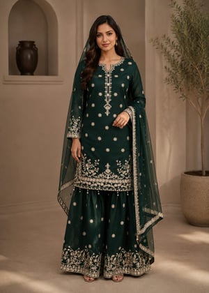 Bottle green Gharara for Women
