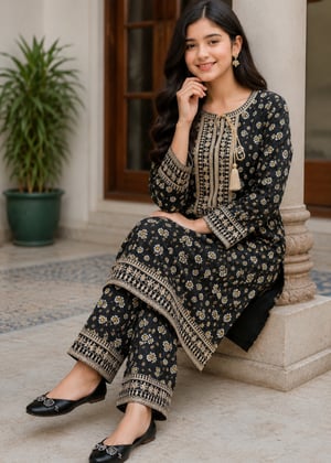 Black Kurta Set for Girl